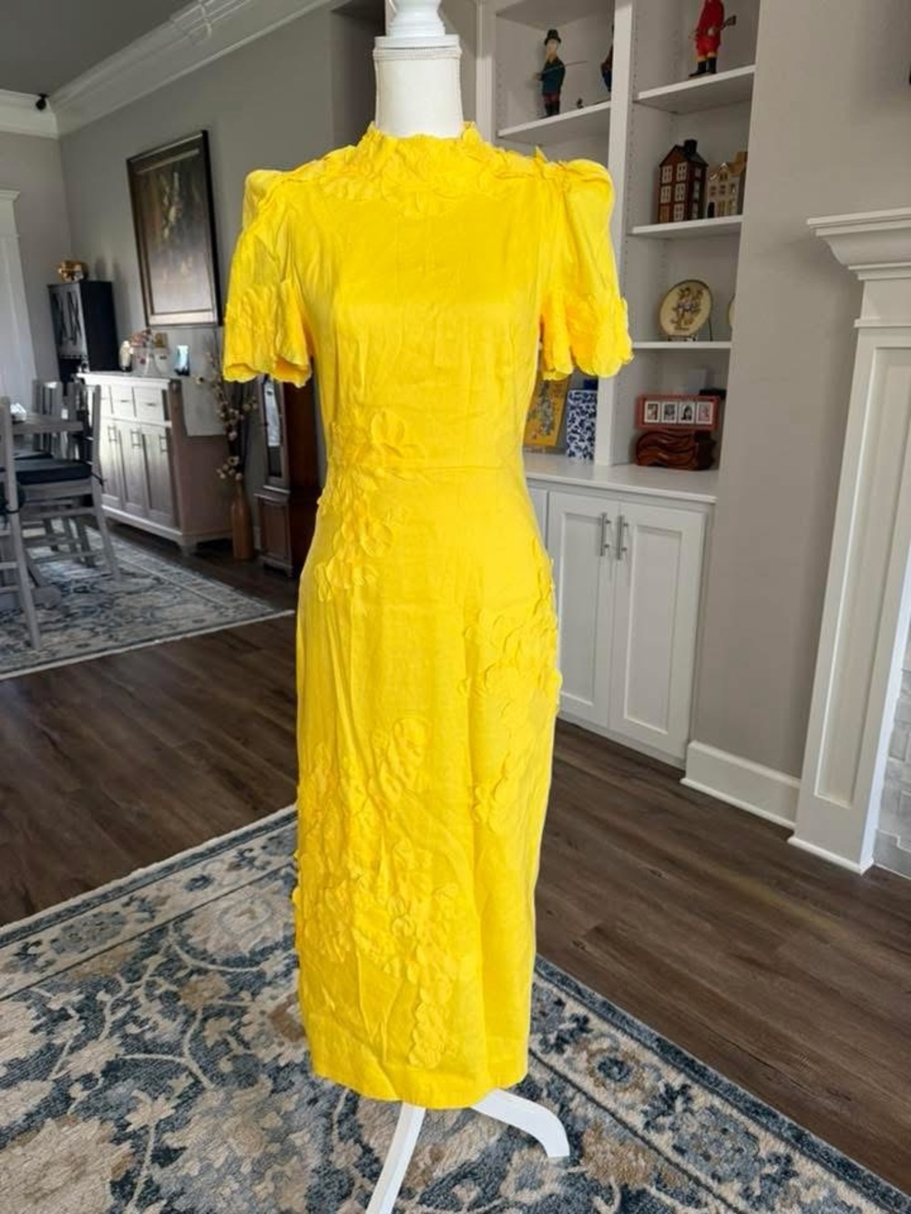ANTONIO MELANI Yellow Floral-Texture Midi Dress